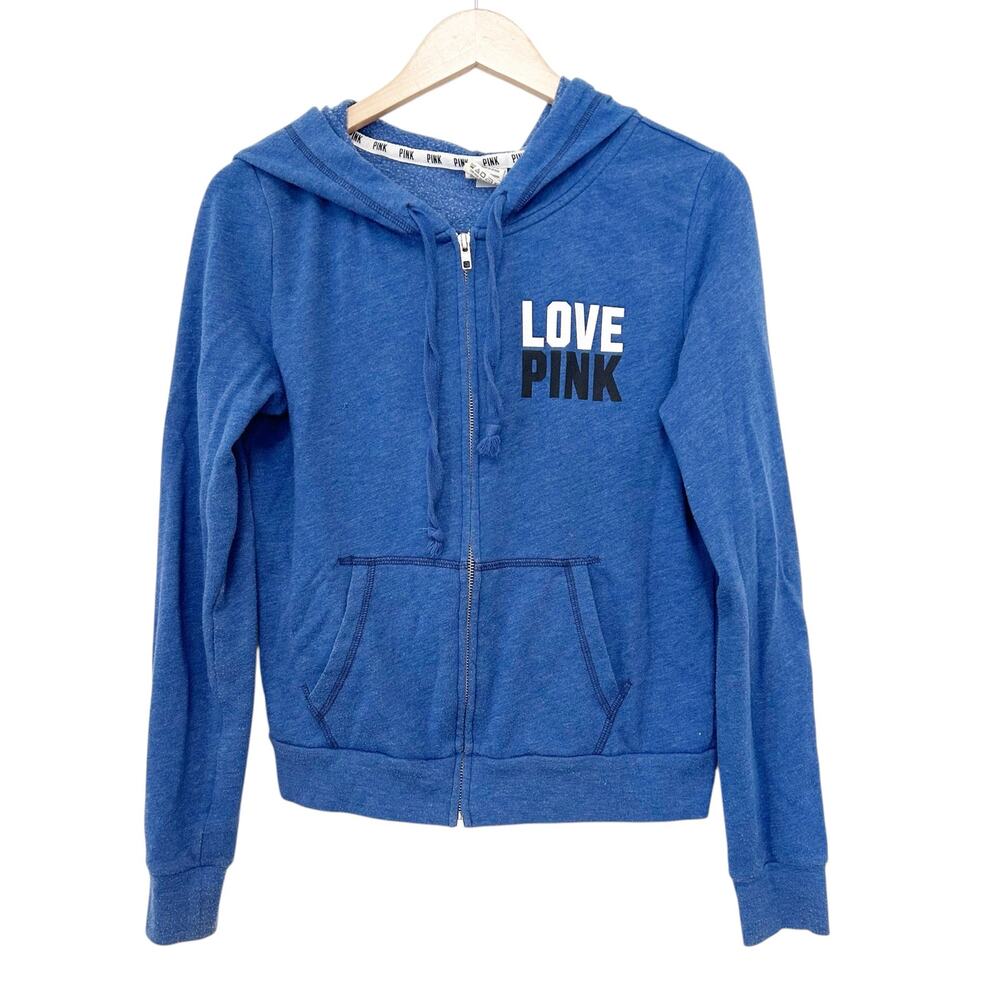 Pink Victoria's Secret Blue Full Zip Hoodie Sz S